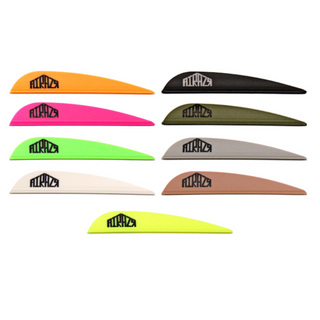 9 arrow fletchings in different colors on a white background