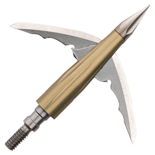 Aluminum hunting arrow broadhead on a white background