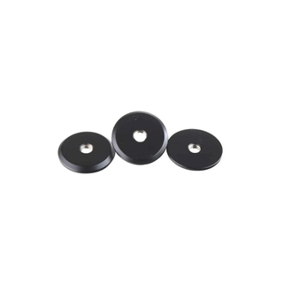 three black weights on a white background