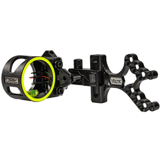 Black bow sight with green circle on a white background