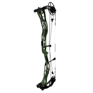 Green compound bow on a white background