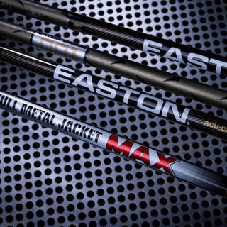 Three Easton archery bows with metal jacketMax on a metallic background