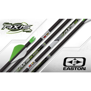Easton axis 5mm fletched arrows on white background with Easton and Axis logos