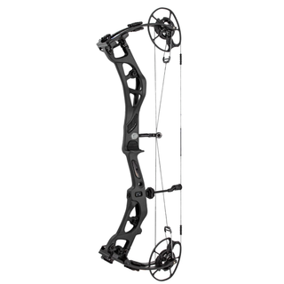 Black compound bow on a white background