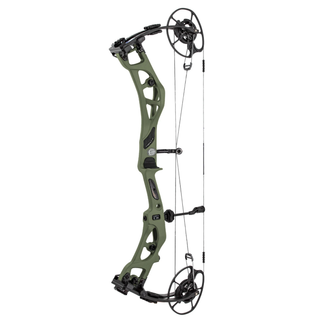 Green compound bow on a white background