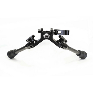 Black metal bipod stand on a white background