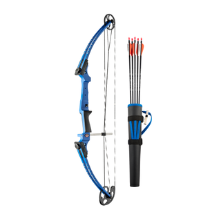 blue recurve bow kit on a white background