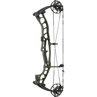 Green compound bow on a white background
