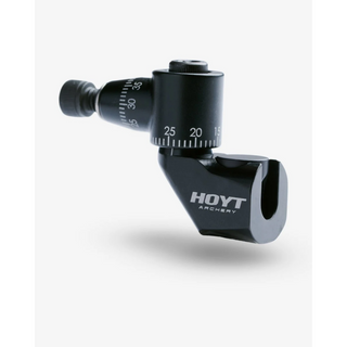 Black archery sidebar adapter with Hoyt branding on a white background