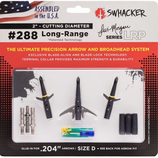 Package of Swhacker arrow and broadhead system with branding and product details.