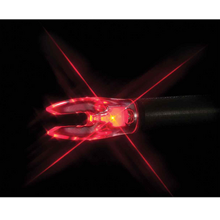 Close-up of a glowing red arrow nock on a black background