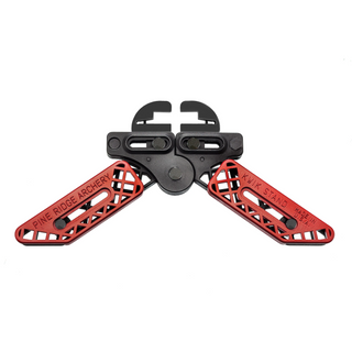 Red and black archery stand on a white background