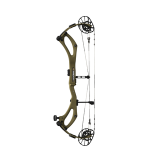 olive green compound bow on a white background
