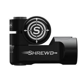 Black bow sight support with 'Shrewd' branding on a white background