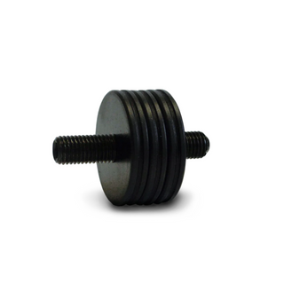 Black metal screw with washer on a white background