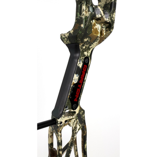 Camouflage compound bow close up on a white background