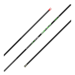 closeup of a black and green arrow shaft on a white background 