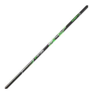 closeup of a black and green arrow shaft on a white background 