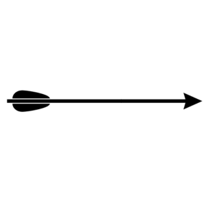 black fletched arrow facing right on white background