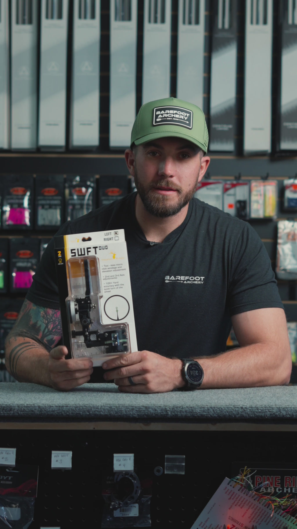 man behind the counter at an archery shop talking about the SWFT Duo