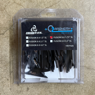 Q2 Archery
Fusion X-II 1.75" SL black 100 pack in package on cement background